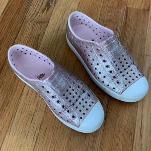Native shoes- pink glitter, worn for a season, size 1